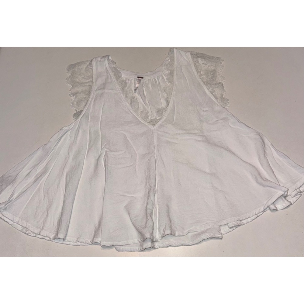 Free People Flowy Boho Festival White Lace Trim Babydoll Tank Top Small
